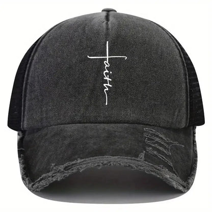 Sponge Washed Cotton Faith Print Baseball Cap Women Men Summer