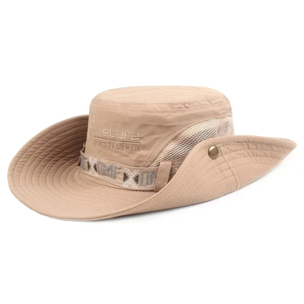 Summer Men Bucket Hat Outdoor UV Protection Wide Brim Panama Safari Hunting Hiking Hat