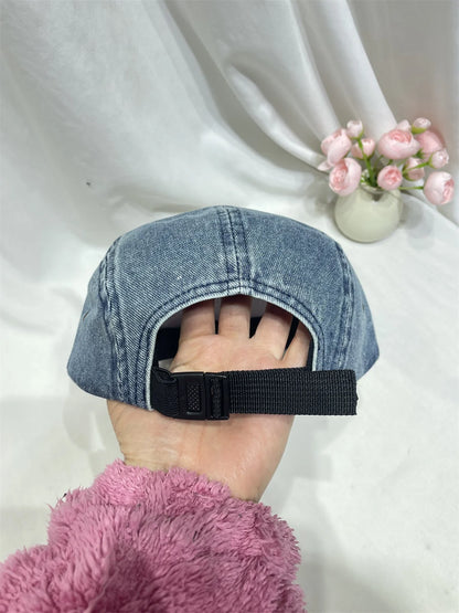 Retro Short-Brimmed Washed And Distressed Denim Baseball Cap
