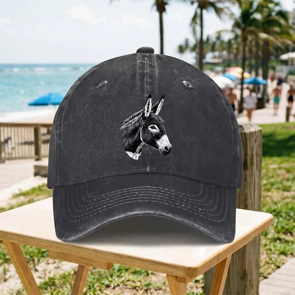 Donkey Head Pattern Vintage Washed Baseball Cap Unisex Adjustable All Season Casual Outdoor Hat