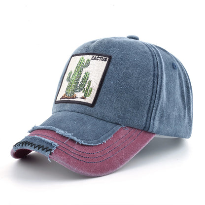 Vintage Denim Baseball Cap With Embroidery Animals