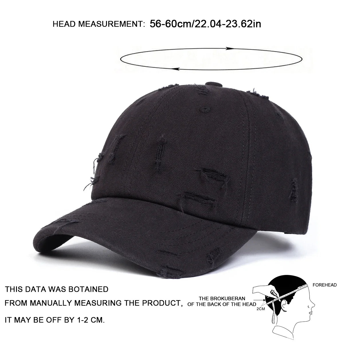 Unisex Ripped Denim Washed Baseball Caps Spring Autumn