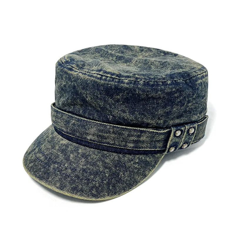 High-Quality Vintage Studded Washed Denim Baseball Cap