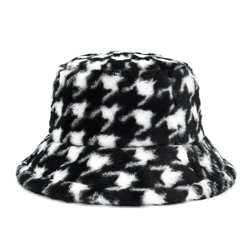 2024 New Winter Bucket-Hats Fluffy Fur Men Women Panama Hat