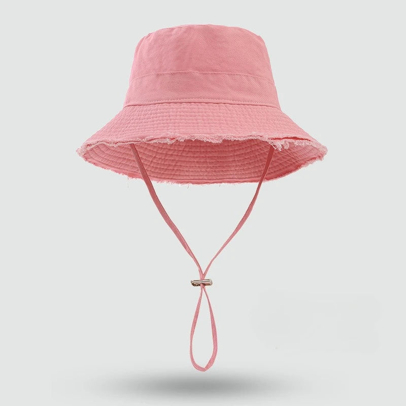 Unisex Large Brim Fringed Fisherman Hat Solid Color