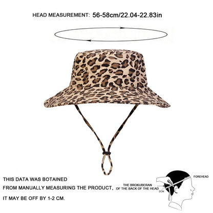 Men Leopard Print Big Brim Bucket Hats Fishermen Caps