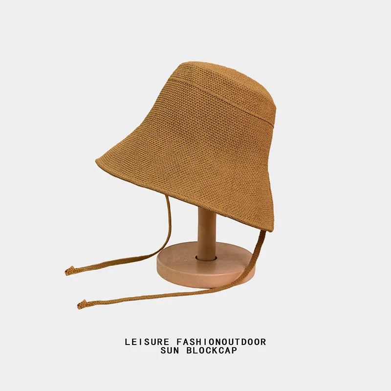 Women Paper Straw Bucket Hat Large Brim UV Protection Sun Hat