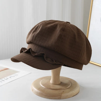 Women's Octagonal Hat Linen Breathable Cloud Hat Newsboy Cap Female