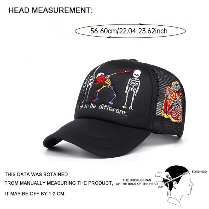Five Skeleton Side Prayer Embroidery Trendy Retro Hip Hop Hat Men's Outdoor