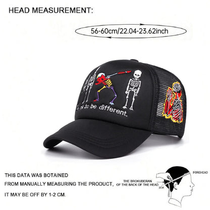Five Skeleton Side Prayer Embroidery Trendy Retro Hip Hop Hat Men's Outdoor