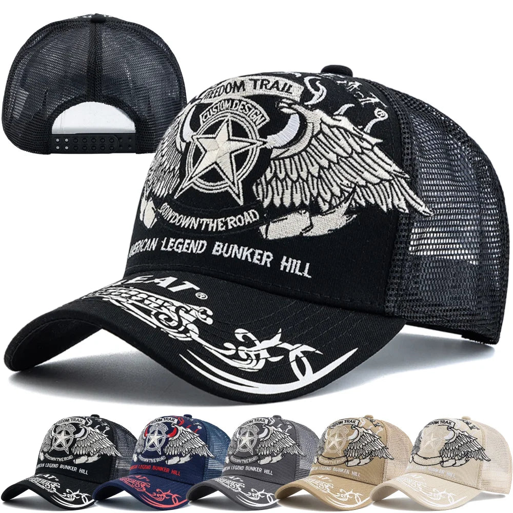 Unisex Punk Style Cap Wing Five-Pointed Star Embroidery Baseball Cap