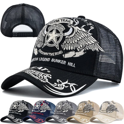 Unisex Punk Style Cap Wing Five-Pointed Star Embroidery Baseball Cap