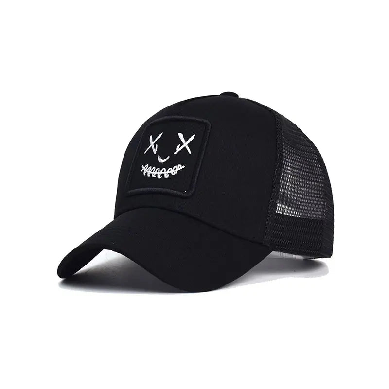 Breathable Duckbill Cap Sun Protection Unisex Hip-Hop Smiley Face Embroidered