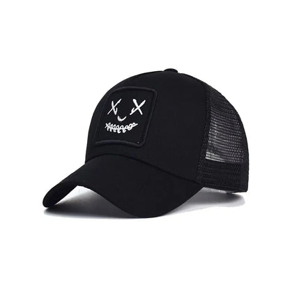 Breathable Duckbill Cap Sun Protection Unisex Hip-Hop Smiley Face Embroidered