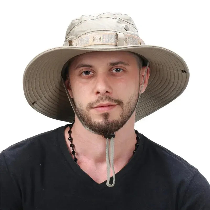 Summer Men Bucket Hat Outdoor UV Protection Wide Brim Panama Safari Hunting Hiking Hat