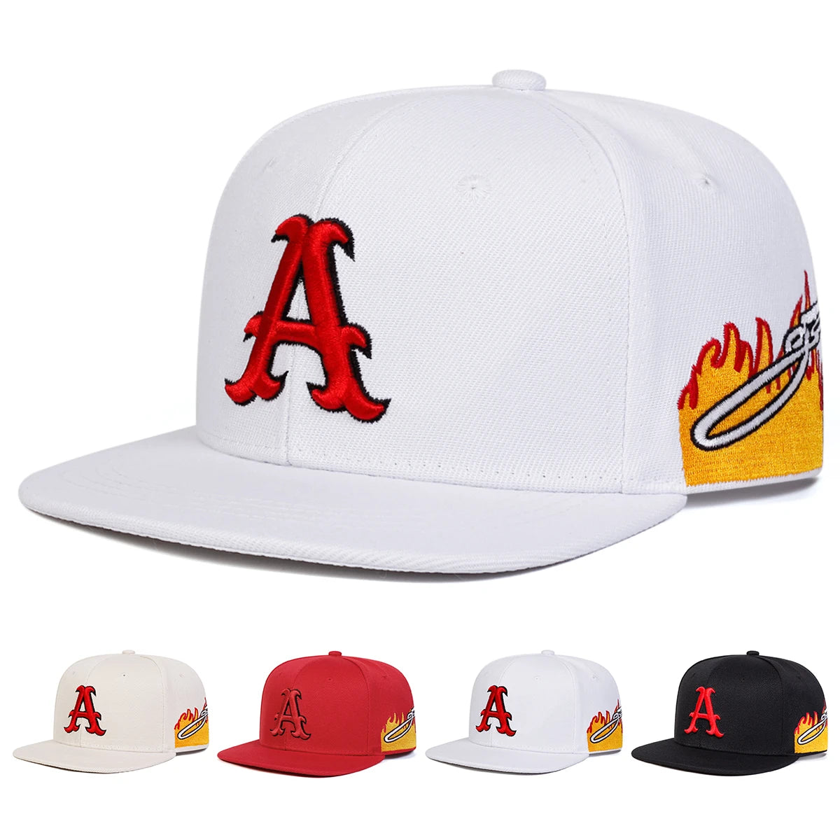 Unisex A Letter Embroidery Side Flame Hip-hop Hats Spring Autumn