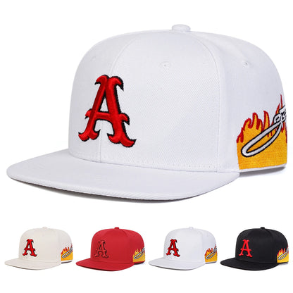 Unisex A Letter Embroidery Side Flame Hip-hop Hats Spring Autumn