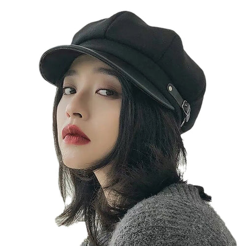 Winter Beret Newsboy Hat For Women Vintage Soft Woolen Octagonal Cap