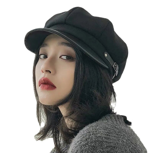Winter Beret Newsboy Hat For Women Vintage Soft Woolen Octagonal Cap