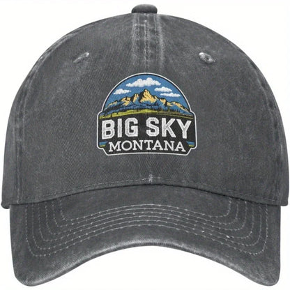 Big Sky Montana Mountains Baseball Cap Vintage Washed Distressed