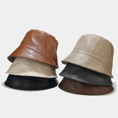 Faux Leather Bucket Hat Women Reversible Pu And Cotton Sun Hat