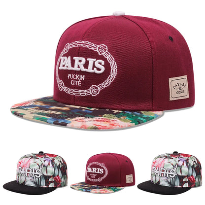 Creative Baseball Hat Paris Embroidered Flower Printed Hip Hop