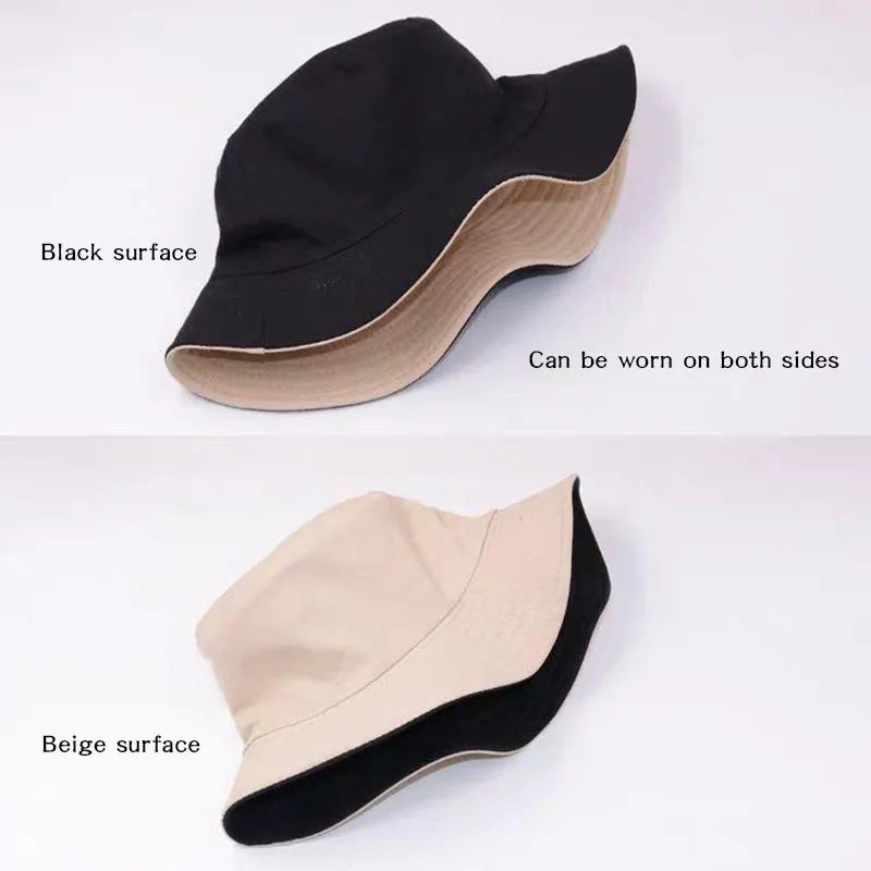 Double-Sided Bucket Hat for Women Men Summer Wide-brim Fisherman Cap