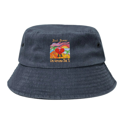 Summer Headwear Bad Bunny Washed Denim Bucket Hat