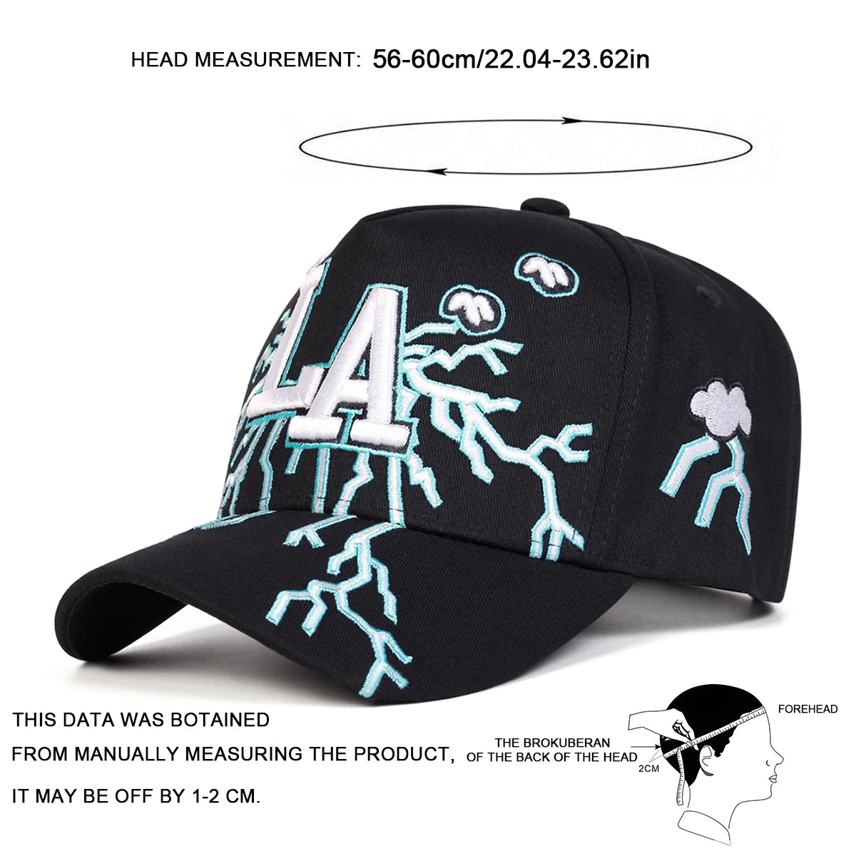Unisex LA Embroidery Lightning Baseball Caps Spring Autumn