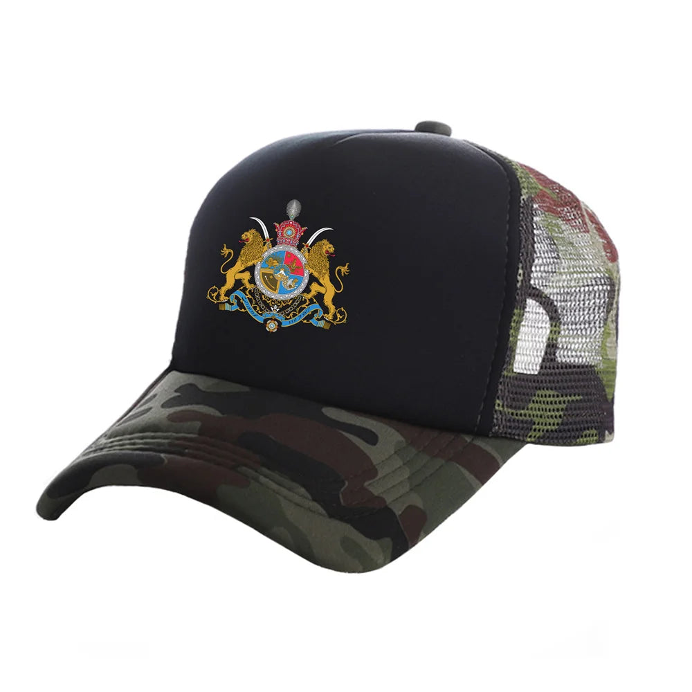 Men Iran Imperial Flag Hat Baseball Cap Cool Summer Unisex Mesh Net Caps