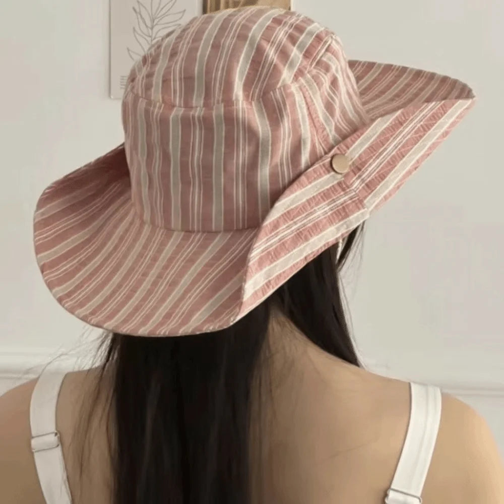Shading Function Korean Style Striped Bucket Hat