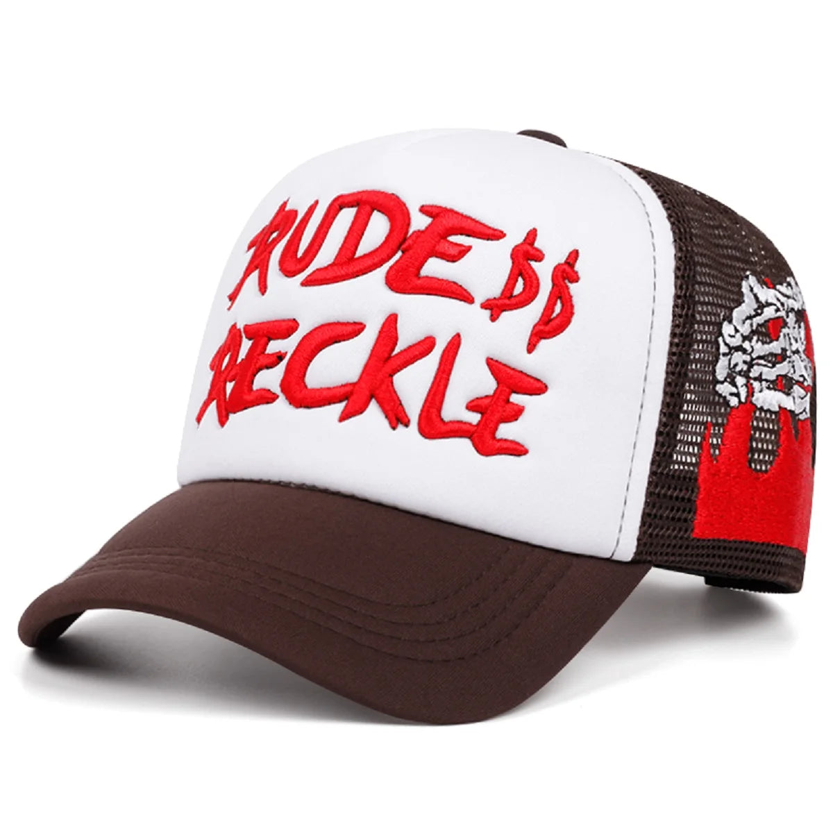 Cotton Mesh Hat Rud Hand Skull Embroidered Baseball Cap Men Trendy Retro Hip Hop Hat Women