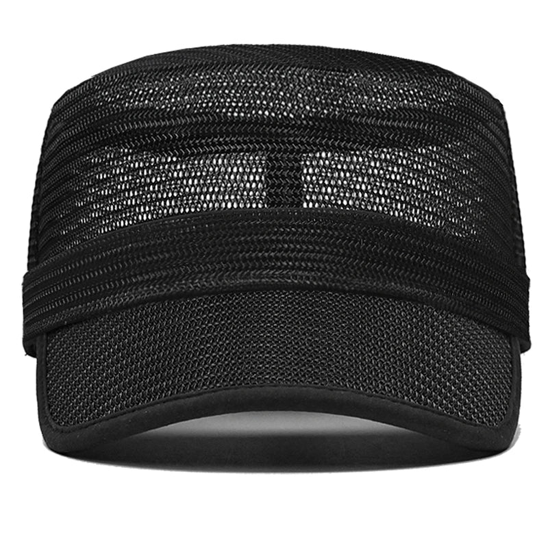 Dad Summer 100% Mesh Sun Caps Male Army Flat Cap Women Cool Cadet Hat Big Bone Men