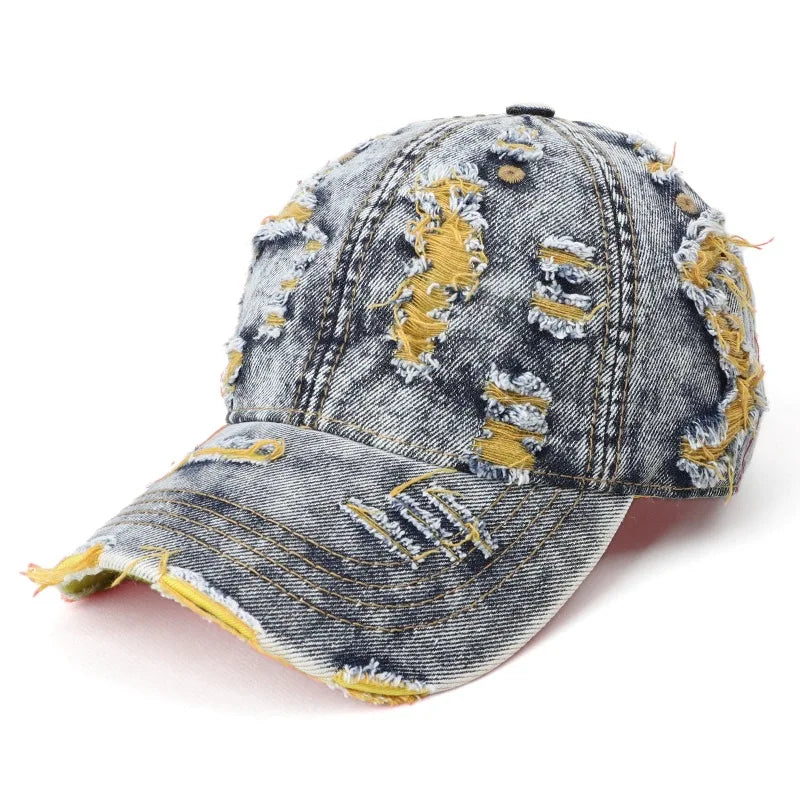 Retro Washed Denim Ripped Color Baseball Cap