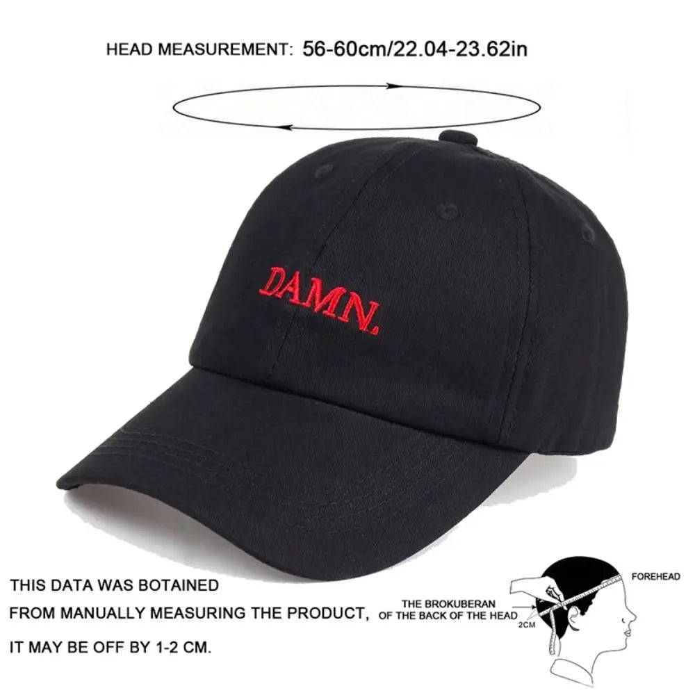 Letter DAMN Embroidery Baseball Cap Stitched Adjustable Washed Cotton Baseball Hip Hop Sunscreen Hat
