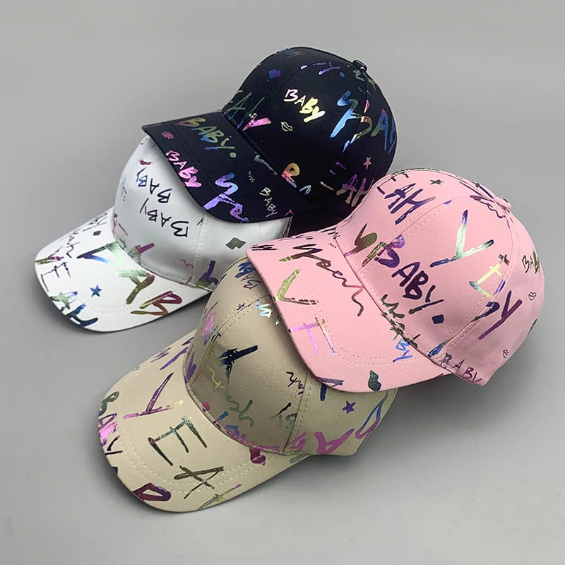 Cool Shiny Gradient Graffiti Letter Kpop Men Women Baseball Hats