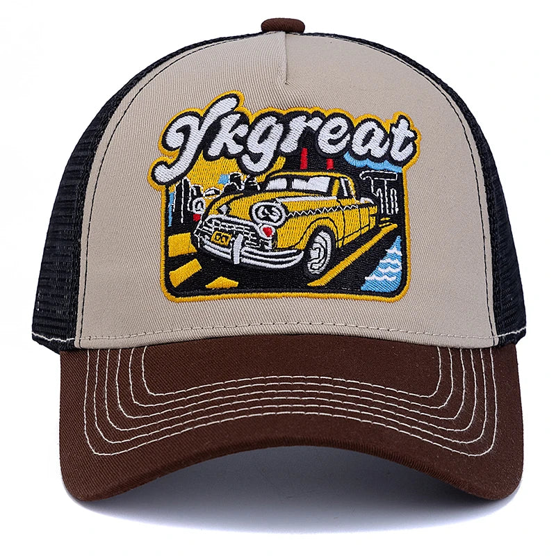 Unisex Baseball Cap Classic Vintage Car Pattern Mesh Cap Men And Women