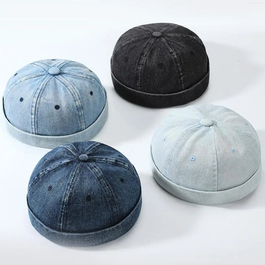 Fashion Cotton Brimless Hat Men Women Adjustable Docker Cap Retro Skullcap Melon Cap