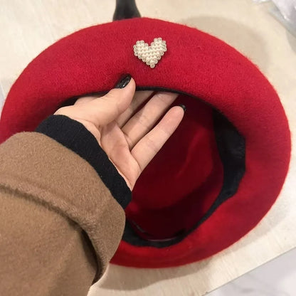 Fashion Warm Winter Wool Berets Hat Heart Shape Retro French Artist Hat