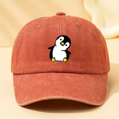 Retro Washed Penguin Cartoon Printed Baseball Cap Suitable for Men and Women