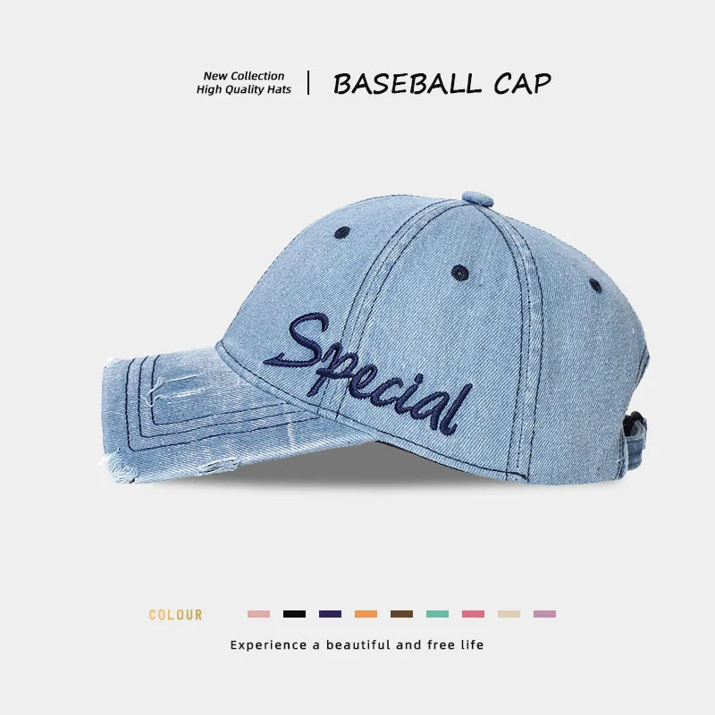 American Vintage Distressed Ripped Denim Baseball Cap