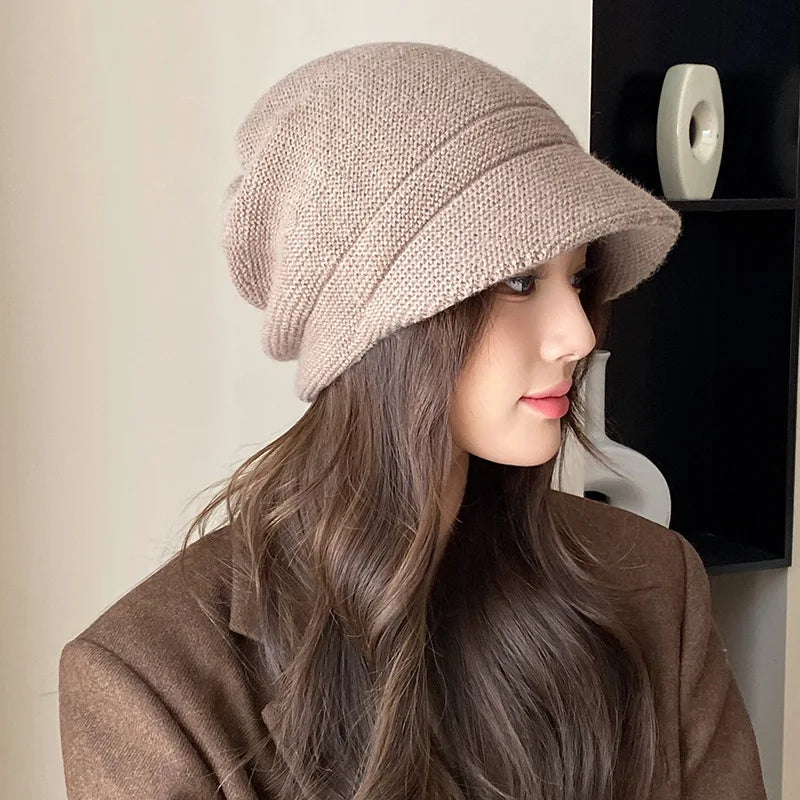 Winter Knitted Slouchy Beanie With Ear Flaps Thermal Duckbill Cap