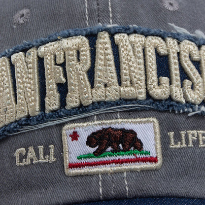 California Bear Baseball Cap Men Women Washed Denim Retro