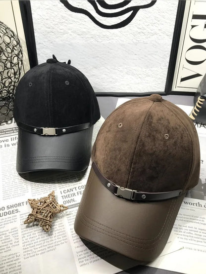 Women Accessories Spliced Faux Leather Vintage Peaked Cap