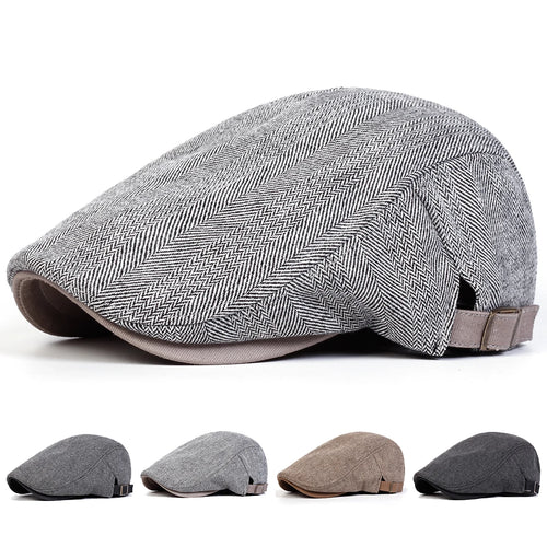 Men Retro Herringbone Grid Newsboy Caps British Painters Hats, Flat Cap Hip Hop Berets