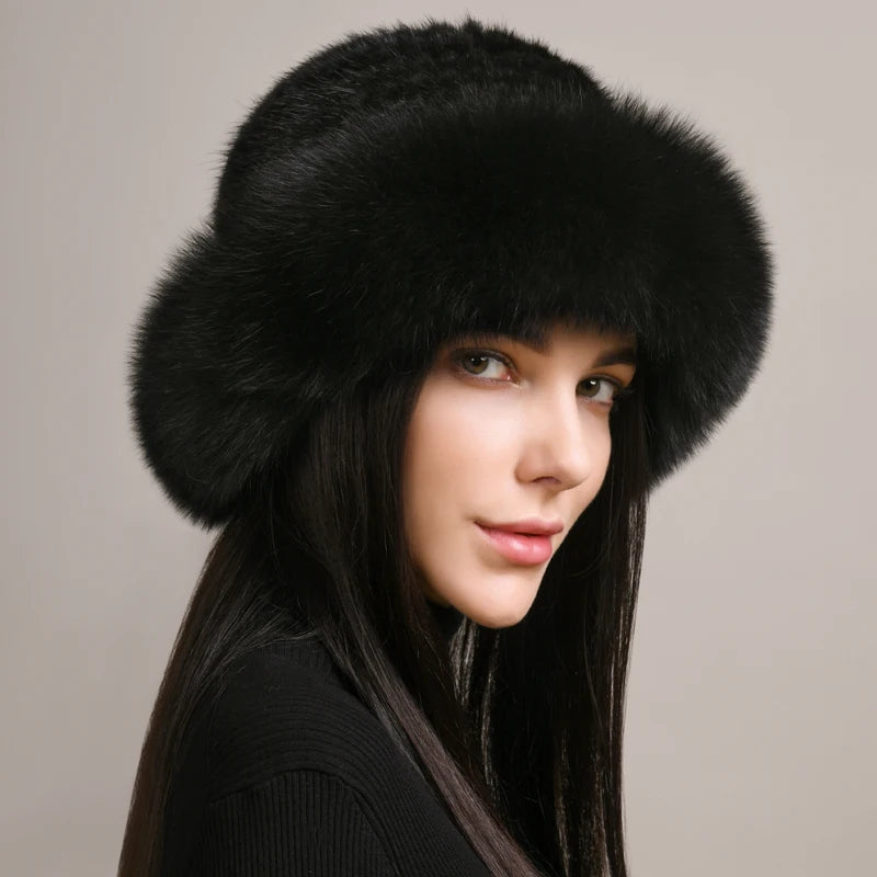 New Genuine Real Natural Knitted Mink Fur Hat Cap Real Fox Fur Beanies