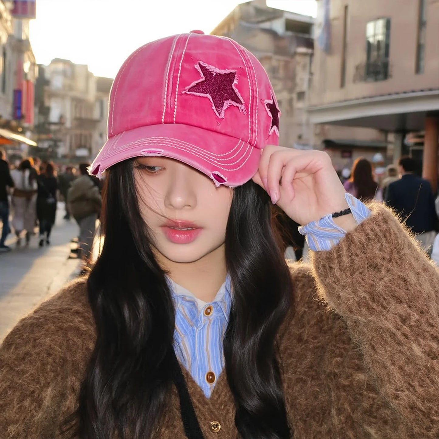 Retro Y2k Star Washed Denim Hole Star Baseball Cap