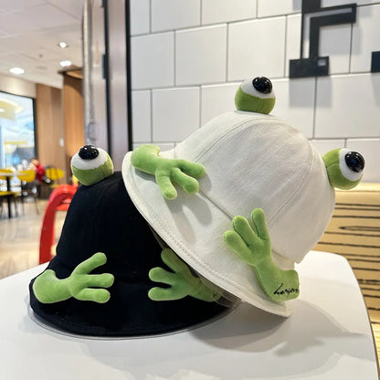 New Cute Big Eyes Frog Bucket Hats Outdoor Foldable Sun Fishing Cap Women