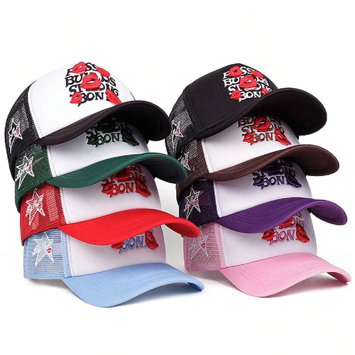 Simple Creative New Mesh Hat Lipprint Embroidery Street Hip Hop Hat Outdoor Sports