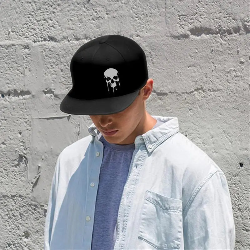 Flat Bill Hats For Men Snapback Skull Hats Black Hat For Teen Boys Skateboard Hats Baseball Cap